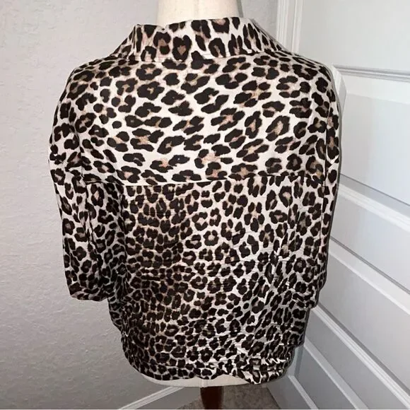 H&M Animal Print Button Front Boxy Short Sleeve Blouse Shirt Top - Picture 3 of 10